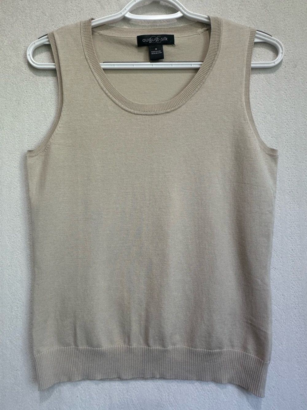 August Silk Women's Sleeveless Silk Blend Knit Crewneck Sweater Vest Beige Sz M